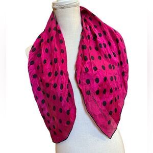 Authentic Vintage Pierre Balmain Paris 100% Silk Two Tone Pink Polka Dot Scarf
